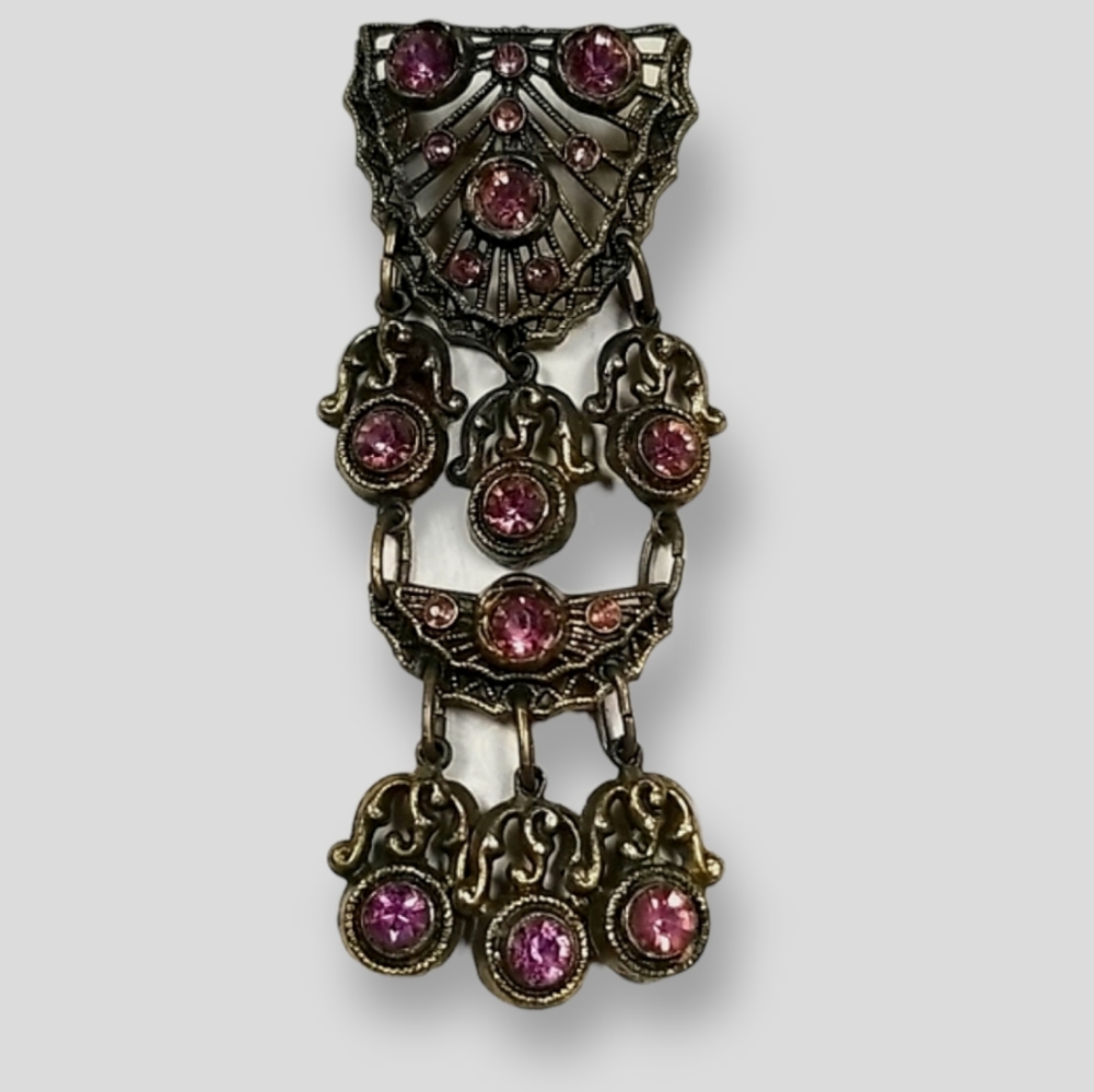 Vintage Art Deco 1930s Amethyst Rhinestone Crystal Brooch